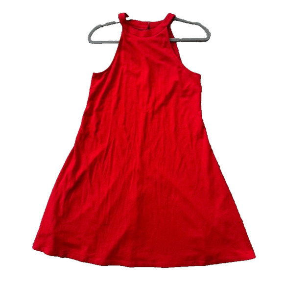 Express Red Halter Mini Jersey Dress Swing Size Small Party Flirty Date - Picture 1 of 10